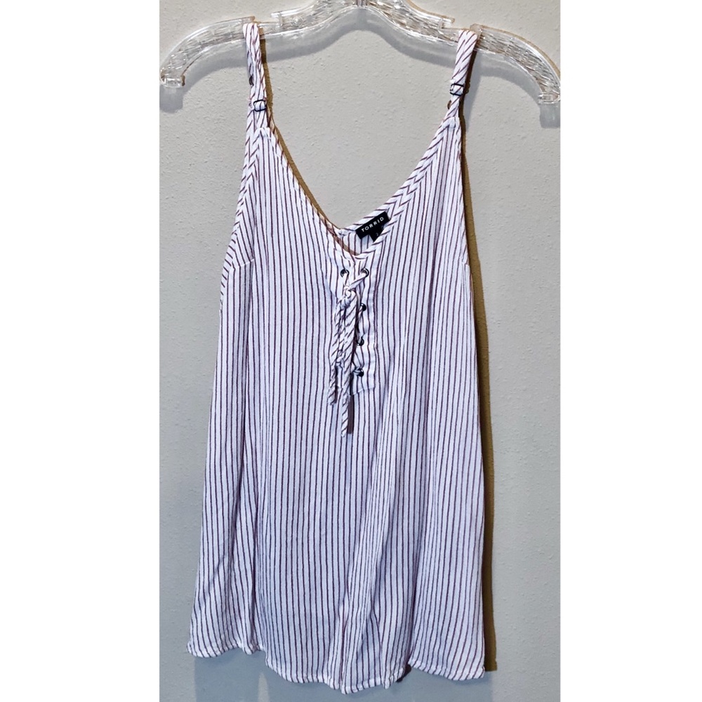 GU Torrid Size 2:White & Red Stripped, Tie-Up Cami